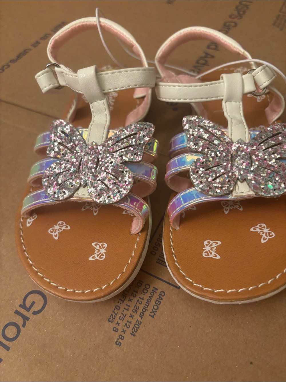 Self Esteem Girls' Iridescent Butterfly Sandals - Pink/Cream